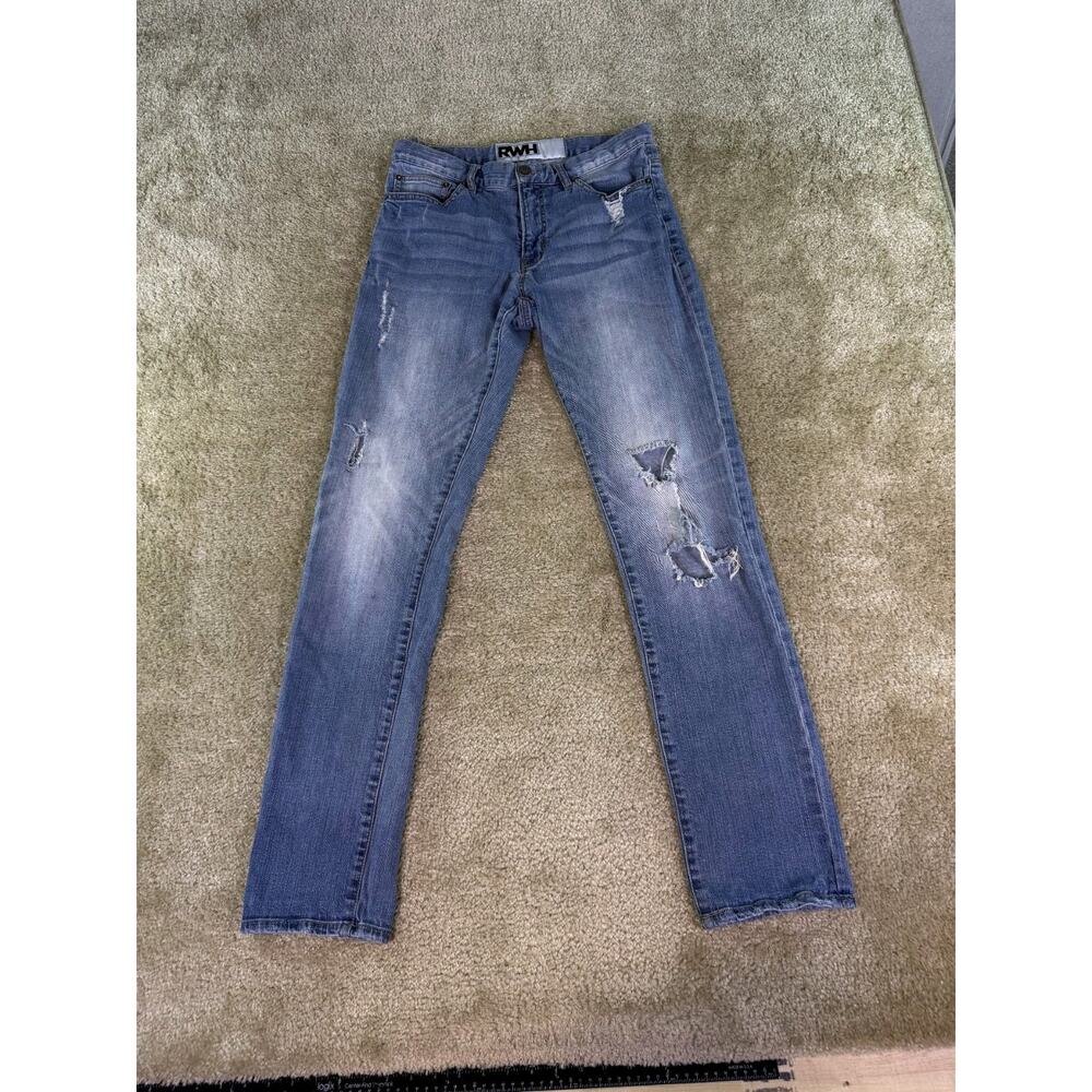 RWH Mens Size 30 Blue Stretch Pocket Mid Rise Straight Jeans 30x33 D993